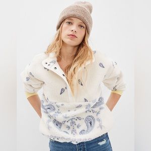 AE Printed Sherpa Anorak Sweatshirt/Fleece - Cream/Paisley